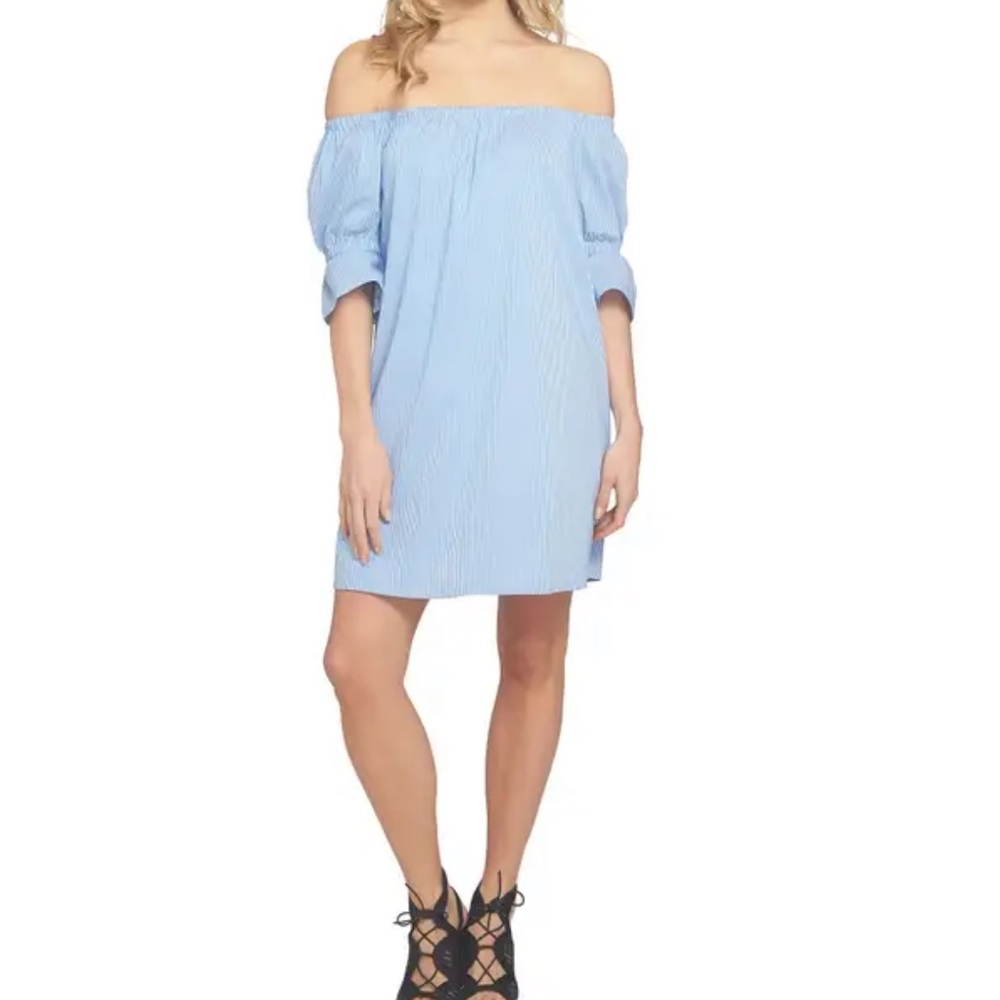 1. State A line Blue White Stripes Shift Dress